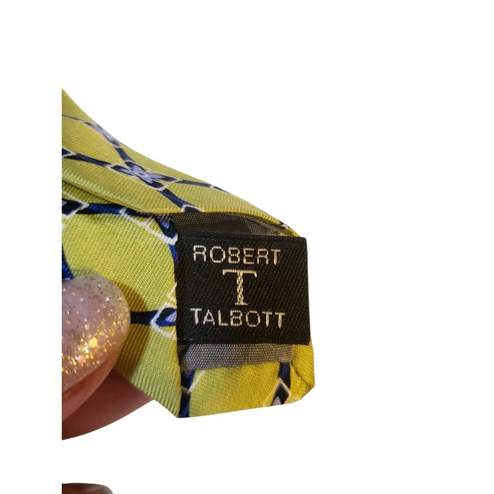Robert Talbott for Lindsay Odom Ltd‎ Tie Necktie Designer Chartreuse Blue Floral